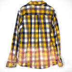 Load image into Gallery viewer, YOUTH Mustard and Navy Checkered Flannels for a Cause Foster Care Awareness Distressed Acid Washed Bleached Upcycled Flannel Button Up Size Medium 8/10
