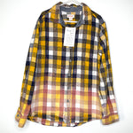 Load image into Gallery viewer, YOUTH Mustard and Navy Checkered Flannels for a Cause Foster Care Awareness Distressed Acid Washed Bleached Upcycled Flannel Button Up Size Medium 8/10
