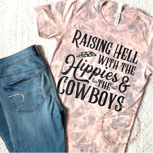 Raising Hell With The Hippies and The Cowboys Music Distressed Acid Washed Bleached Unisex Bella Canvas T Shirt RTS