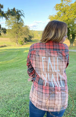 Load image into Gallery viewer, Midsize woman outdoors wearing Fall Y&#39;all Bleached Flannel, influencer ootd
