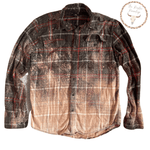 Load image into Gallery viewer, Olive and Brown Plaid Bleached Hand Distressed Acid Washed Flannel Button Up Size Medium
