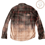 Load image into Gallery viewer, Olive and Brown Plaid Bleached Hand Distressed Acid Washed Flannel Button Up Size Medium
