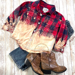 Load image into Gallery viewer, 2T &quot;Cobalt Cowgirl&quot; Toddler Red and Navy Distressed Acid Washed Bleached Upcycled Flannel Button Up
