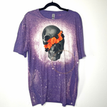 Load image into Gallery viewer, Split Skull with Orange Roses Bleached Unisex Tee RTS
