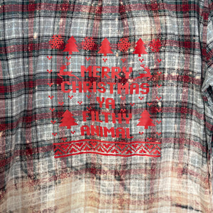 Merry Christmas Bleached Flannel Hand Distressed Upcycled Flannel Button Up Christmas Shirt Unisex Size 2X