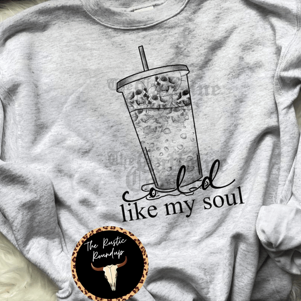 Ash Grey Cold Like My Soul Iced Coffee Skull Crewneck Sweatshirt 